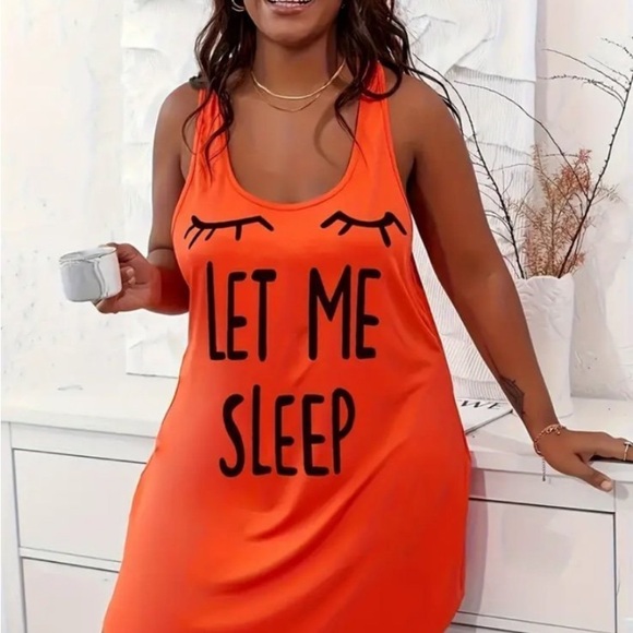 New! Women's Plus Casual Sleep Dress, Size X-Large. Eyelash & Letter Print - Picture 1 of 6